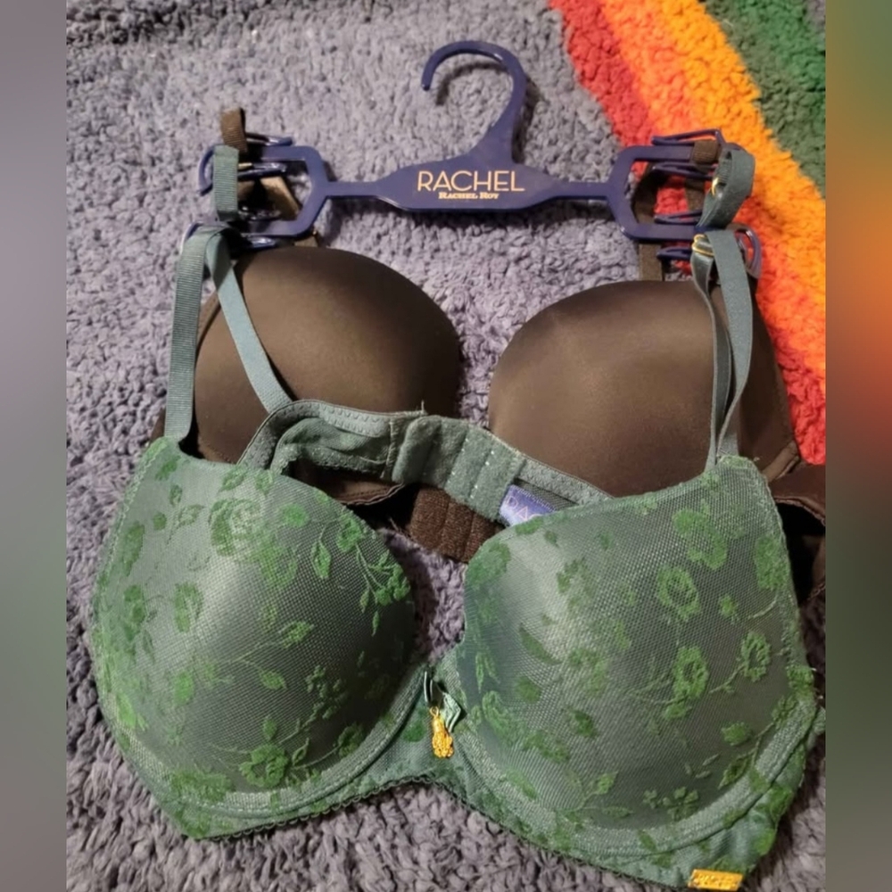 Rachel Zoe Green Floral and black Lace Bra, 2pk 24B